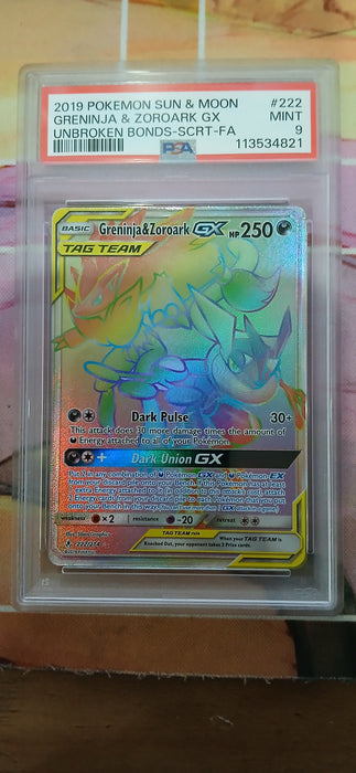 Pokemon: PSA 9 Secret Full Art Unbroken Bonds Greninja & Zoroark GX